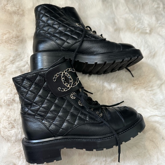 CHANEL Shoes - CHANEL Black Quilted Combat Boots